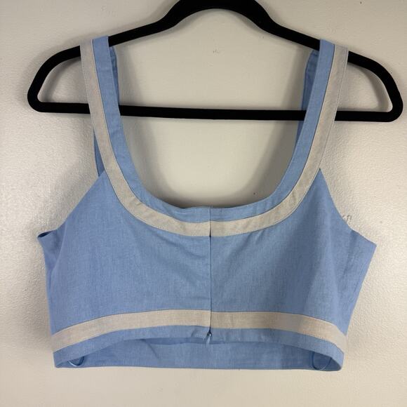 Avec Les Filles Linen‎ Blend Crop Top Blue Tank Sleeveless Size M Spring Summer - Picture 7 of 12